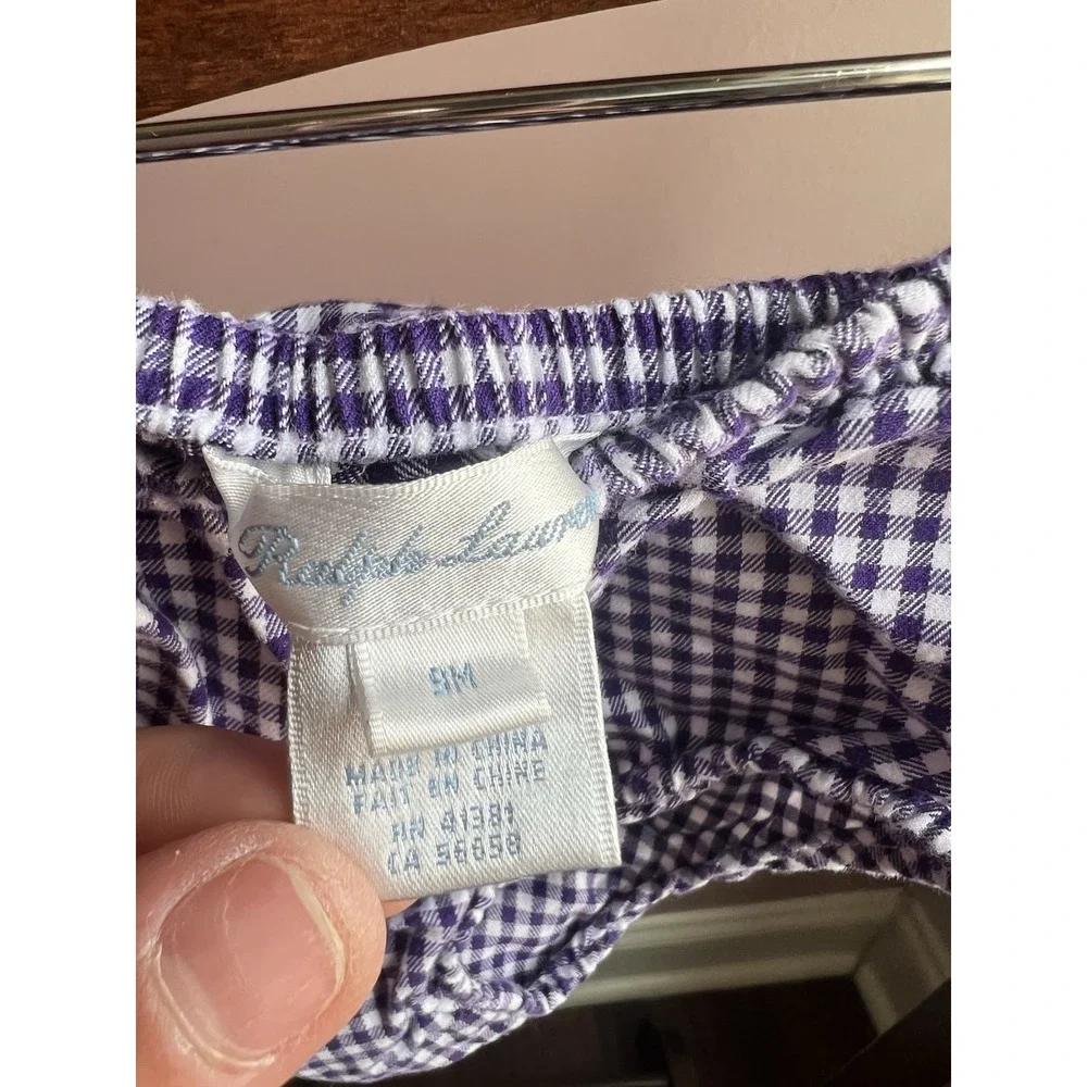 Ralph Lauren Baby Girls Purple Gingham Print Dress W/ Bloomers Size 9‎ Months